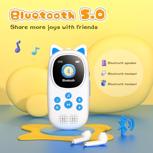 Oilsky MP3 Player for Kids, 32GB Bluetooth 5.0 Kids Mp3 Player, Child Music Player with FM Radio, Speaker, Voice Recorder, Expandable up to 128GB, Lanyard Headphone Included - Image 3