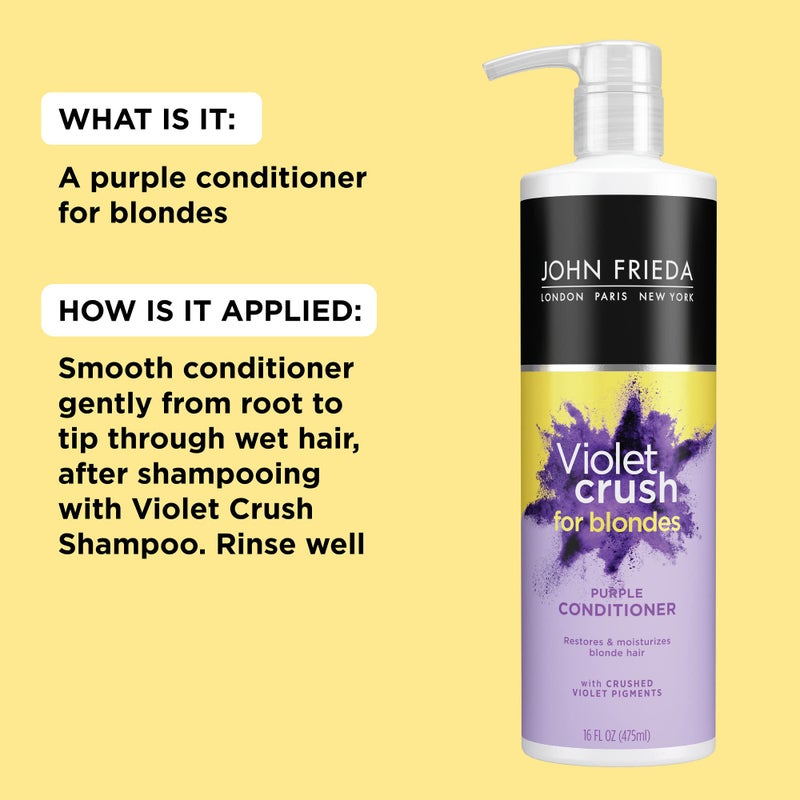 John Frieda Violet Crush Purple Conditioner, Purple Conditioner for Blonde Hair, Crushed Violet Pigments Neutralize Brassy Tones for Cooler, Brighter Blonde, 16 FL OZ (475ml) - Image 5