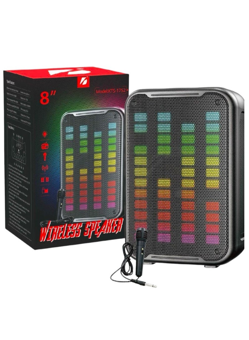 KTS-1752 مكبر صوت خارجي مزدوج 8 بوصة لاسلكي محمول 10 وات ملون RGB LED