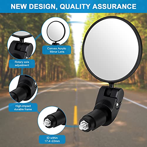 Accmor 2pcs Bike Mirror, Bar End Bicycle Riding Rearview Mirrors for Handlebars, Adjustable 360 Degree Rotatable Convex Mirror for Mountain Road Bikes - Image 3
