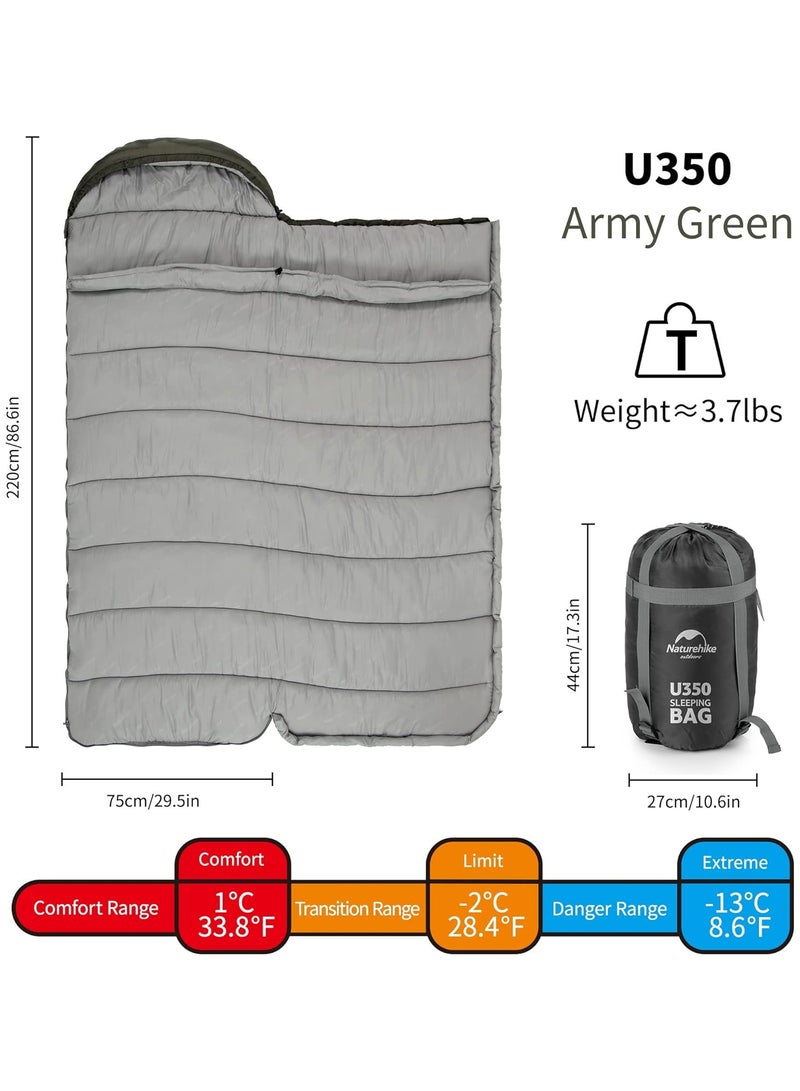 Naturehike U Series Envelope Sleeping Bag with Hood – Lightweight & Compact for Camping, Hiking & Backpacking – Army Green, U350  - Image 2