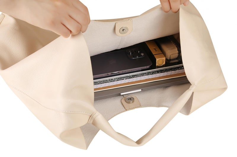 YLYYHH Leather Tote Bag, Oversized Hobo Bags, Large Tote Bag for Women Work, Vegan Leather Handbags Travel, Designer Leather Tote Handbag, Beige - Image 2