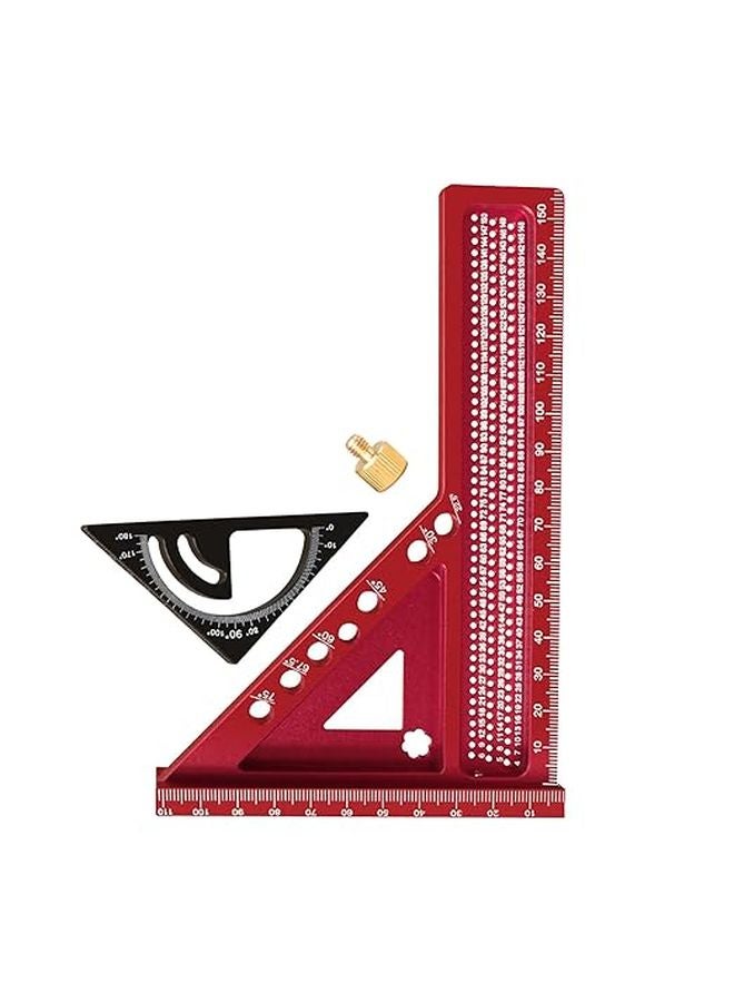 3D Square Tool Precision Construction Metal Ruler For Carpentry Woodwork Measurement Marking Framing Black Red - Image 1