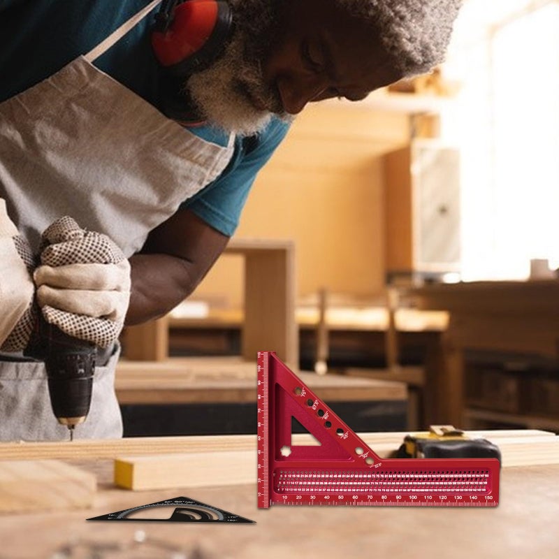 3D Square Tool Precision Construction Metal Ruler For Carpentry Woodwork Measurement Marking Framing Black Red - Image 3