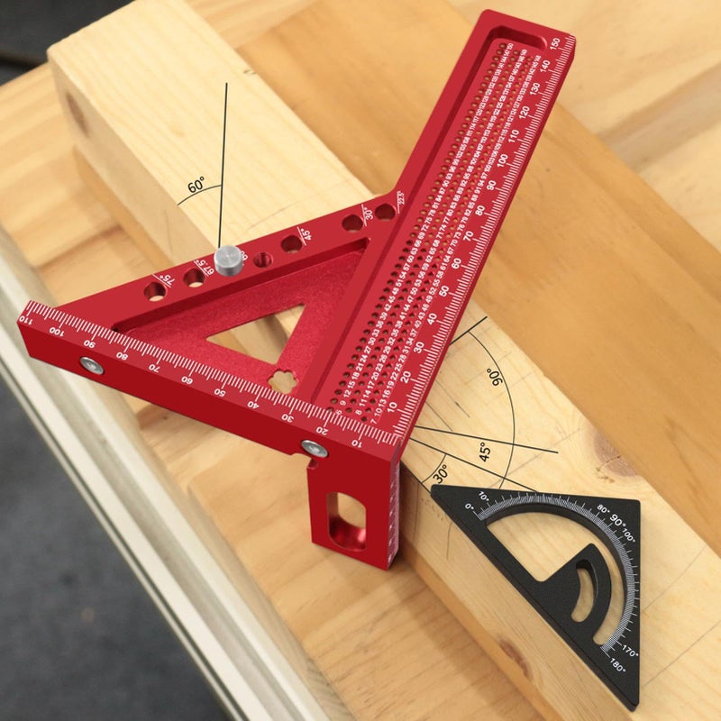3D Square Tool Precision Construction Metal Ruler For Carpentry Woodwork Measurement Marking Framing Black Red - Image 4
