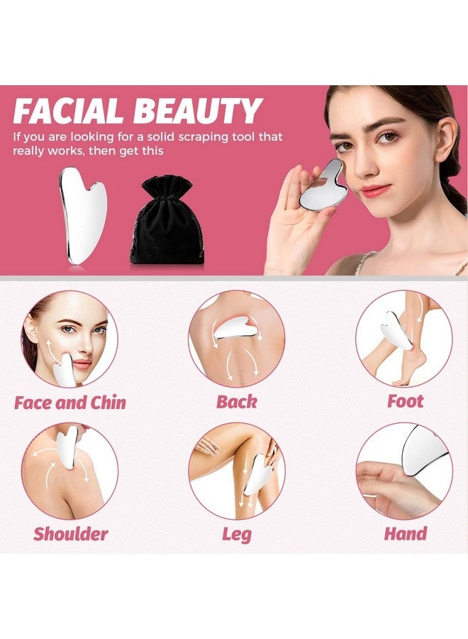 Beauenty Gua Sha Facial Tool, Stainless Steel GuaSha Face Lift Massage Beauty Metal Skin Care Board Scraping Self Skincare Lymphatic Drainage Massager Lift Anti-Aging & Wrinkles Jawline Exerciser Tools - Image 2