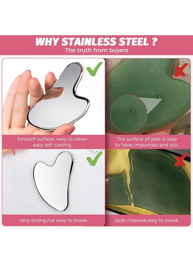 Beauenty Gua Sha Facial Tool, Stainless Steel GuaSha Face Lift Massage Beauty Metal Skin Care Board Scraping Self Skincare Lymphatic Drainage Massager Lift Anti-Aging & Wrinkles Jawline Exerciser Tools - Image 4