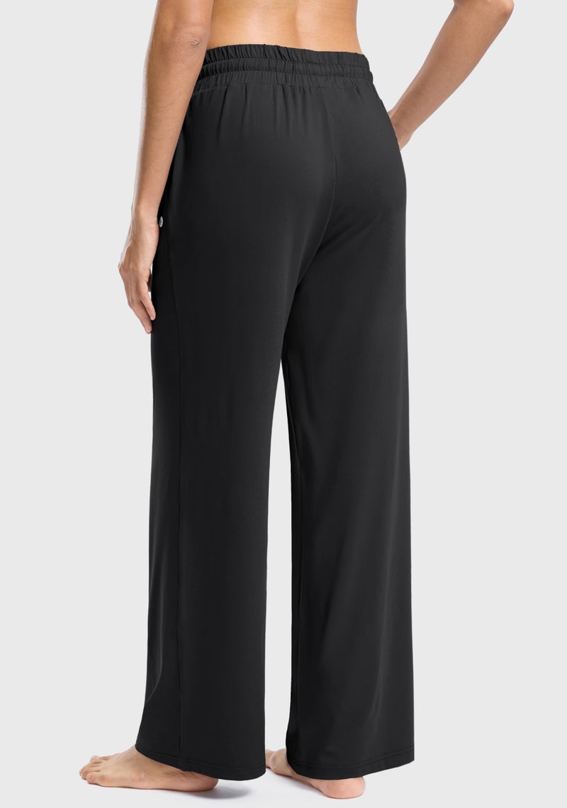 SANTINY Women's Soft Sweatpants Lightweight Yoga Lounge Casual Pants Stretch Open Bottom Sweat Pants for Women with Pockets (Black_L) - Image 2