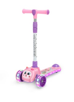 LB Foldable Kids 3-Wheel Kick Scooter with LED Lights – Adjustable Handlebar Cute Animal Design Lean-to-Steer and Flashing Wheels Music  - Image 1