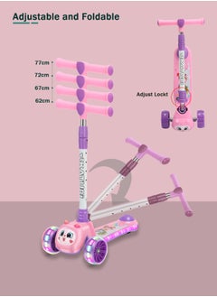 LB Foldable Kids 3-Wheel Kick Scooter with LED Lights – Adjustable Handlebar Cute Animal Design Lean-to-Steer and Flashing Wheels Music  - Image 5