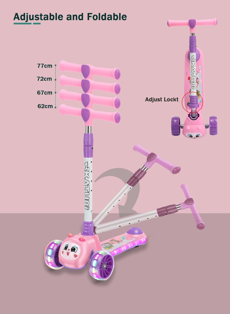 ال بي سكوتر ركل ثلاثي العجلات قابل للطي للأطفال مع أضواء LED - تصميم حيوان لطيف ومقود قابل للتعديل وتوجيه مائل وعجلات وامضة وموسيقى - Image 5