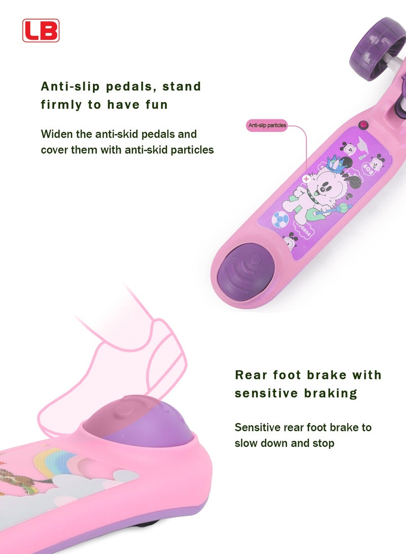 ال بي سكوتر ركل ثلاثي العجلات قابل للطي للأطفال مع أضواء LED - تصميم حيوان لطيف ومقود قابل للتعديل وتوجيه مائل وعجلات وامضة وموسيقى - Image 3
