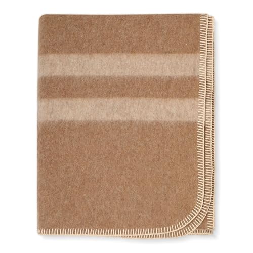 Alpaca Warehouse Thick Alpaca Wool Blanket Heavyweight for Camping or Indoors Soft Peruvian Alpaca Wool Blankets Desert Sand Beige Stripes Travel Size - Image 1