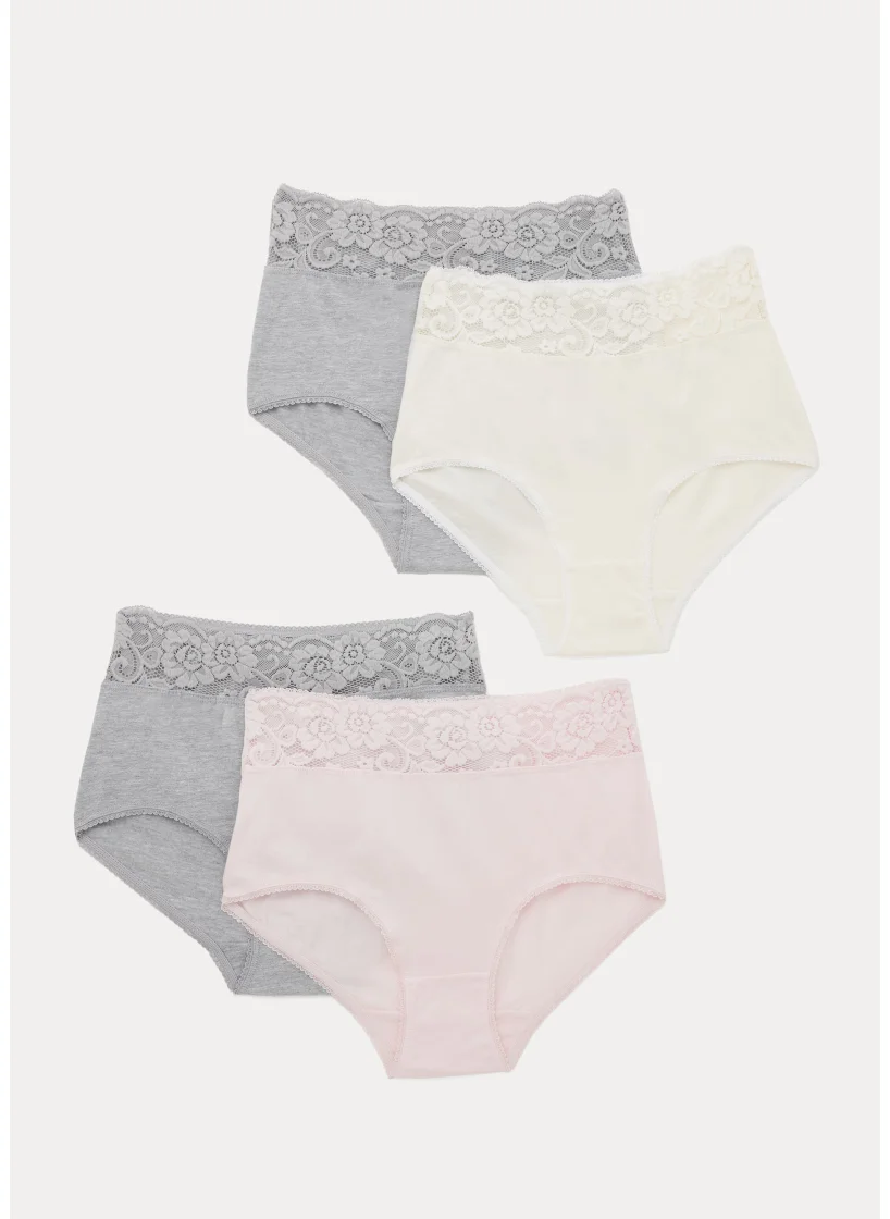 Matalan 4 Pack Multicoloured Lace Trim Full Knickers
