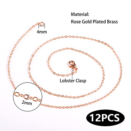 ALEXCRAFT Wholesale 12PCS Rose Gold Plated Solid Brass Chain Hypoallergenic Flat Cable Chains Link Bulk for Jewelry Making (20"(2.0MM)) - Image 5