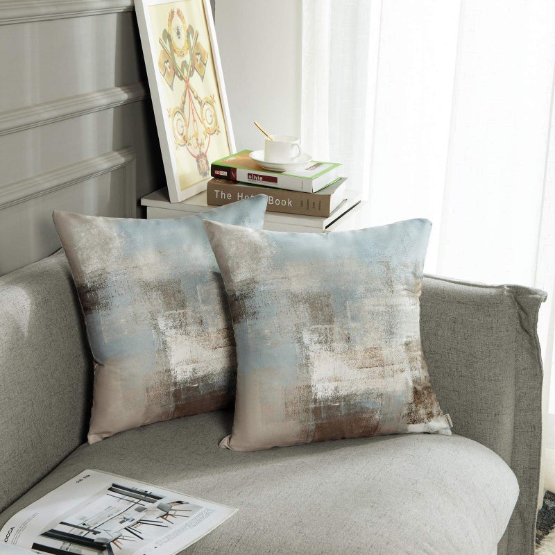 Britimes Britimes Throw Pillow Covers Modern Home Art Decor  20 x 20 Inches Set of 2 Pillow Cases Decorative  Abstract Oil Painting Pillowcases for Bedroom  Living Room  Cushion Couch Sofa  Grey Beige  - Image 5
