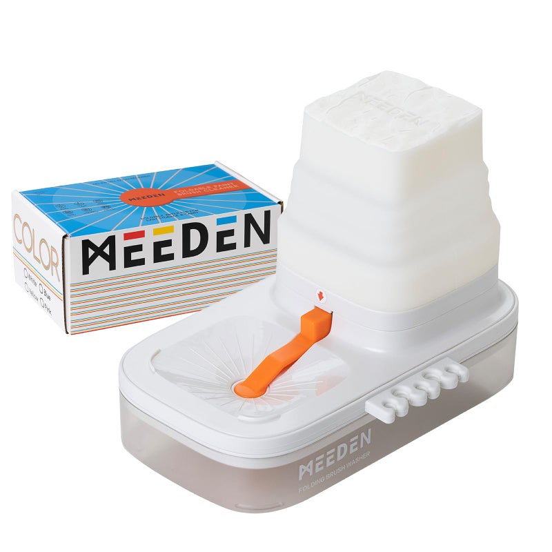 MEEDEN Portable Paint Brush Cleaner: Paint Brush Rinser with Drain for Acrylic, Watercolor & Water-Based Paints - 5-Slot Silicone Brush Washer & Holder, White - Image 1