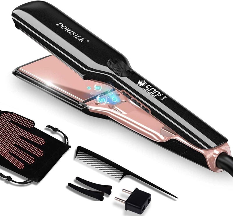 DORISILK 500 Degree High Temp Professional Hair Straightenr  Ceramic Wide Flat Iron 2 in 1 Hair Straightener and CurlerPlasma Flat Iron Hair Straightener Get FrizzFree and Shiny 500FW1