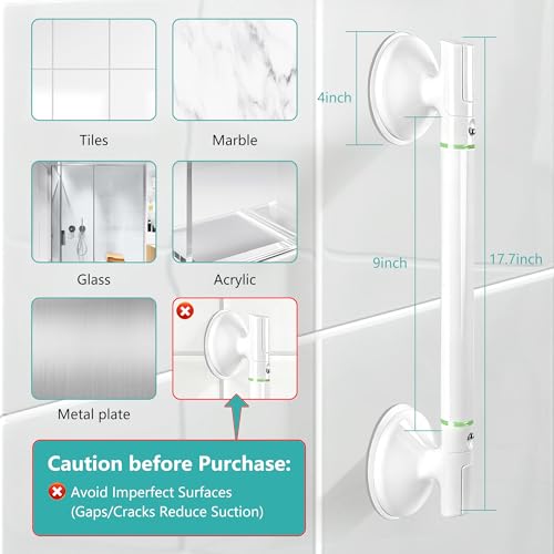 Starotatess Suction Grab Bars for Shower 2Packs - 17.7" No Drill Safety Shower Handle for Seniors, Elderly & Post-Surgery, Non-Slip Bathroom Assist Bar with Strong Suction, Bath Accessory - Image 5