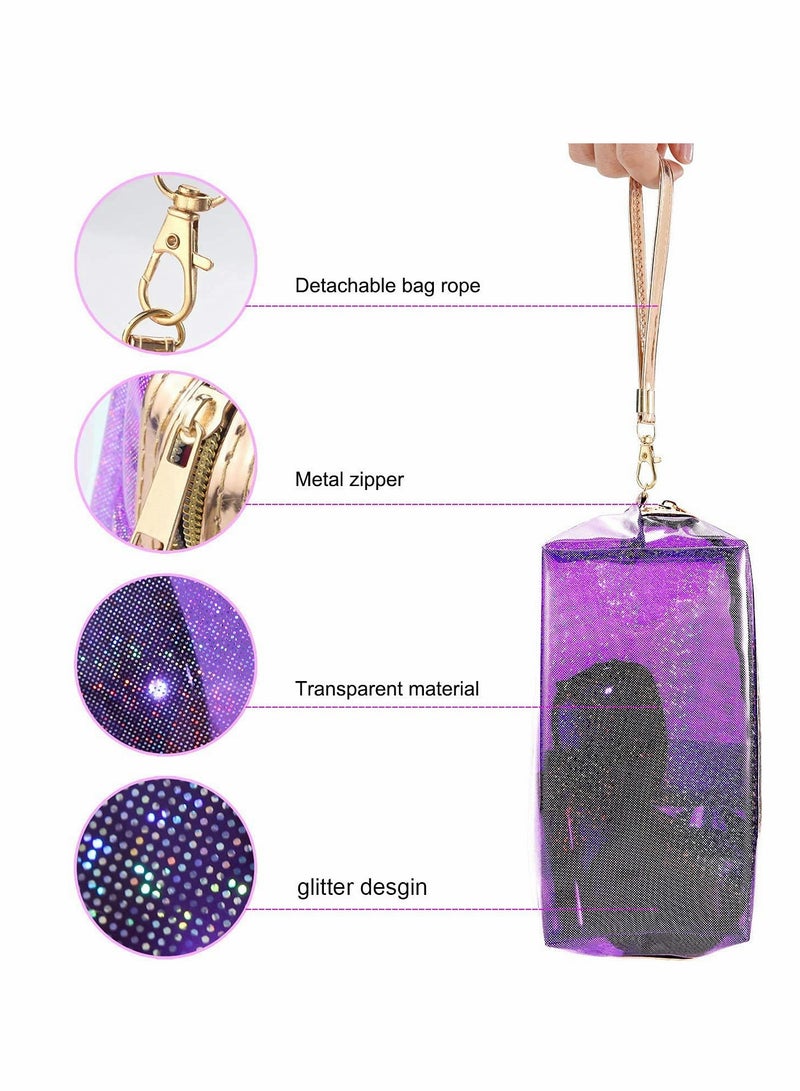 Excefore 4Pcs Waterproof Cosmetic Bags PVC Transparent Zippered Toiletry Bag with Handle Strap Portable Clear Makeup Bag Pouch for Bathroom, Vacation and Organizing (1) - Image 5