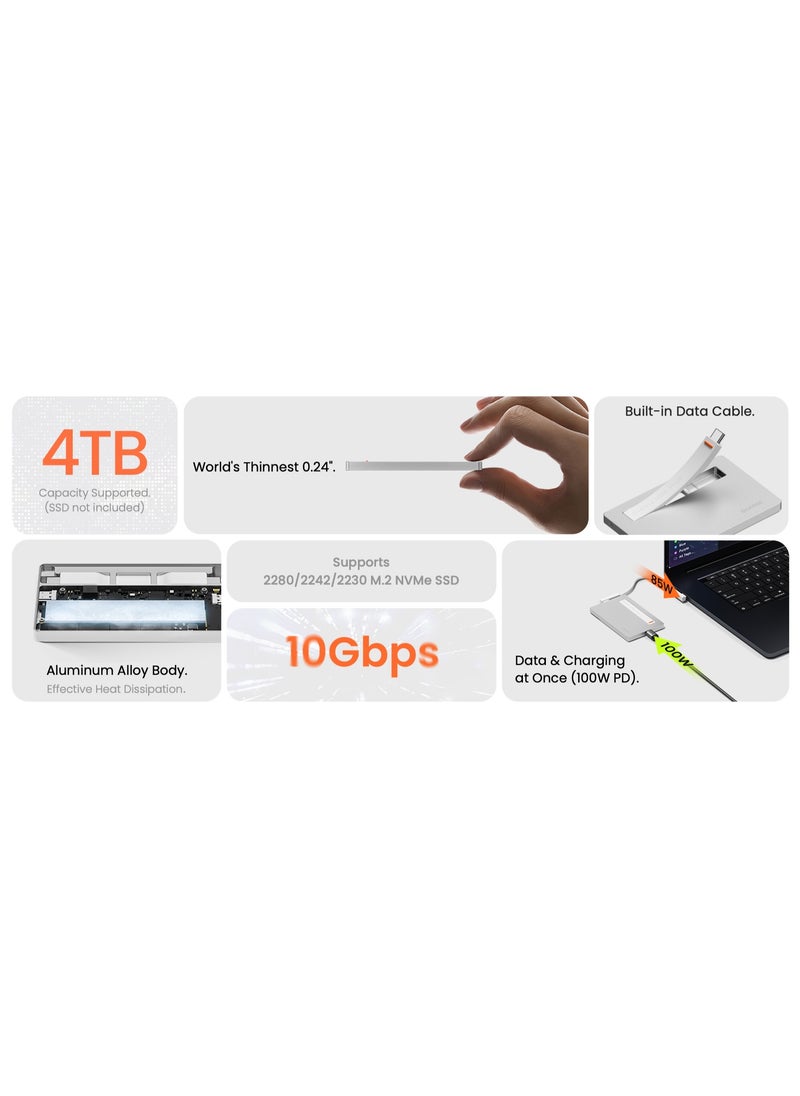 SHARGE - Sharge Disk Plus SSD Enclosure M.2 2280 NVMe, World's Thinnest 0.24" Enclosure 10Gbps USB C 3.2 Gen2, Aluminum Support up to 4TB(2230/2242 /2280 SSDs) for MacBook, iPhone 16 (SSD not Included) - Image 1