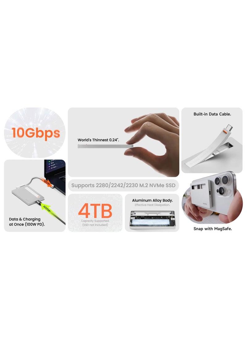 SHARGE - Sharge Disk Plus SSD Enclosure M.2 2280 NVMe, World's Thinnest 0.24" Enclosure 10Gbps USB C 3.2 Gen2, Aluminum Support up to 4TB(2230/2242 /2280 SSDs) for MacBook, iPhone 16 (SSD not Included) - Image 1