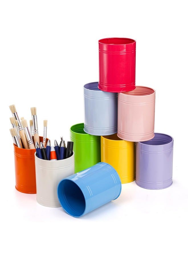 Tlence 9 Pack Metal Pen Holder, Desktop Colored Pencil Cup, Multifunctional Makeup Brush Organizer, Stationary Supplies Container Pail Bucket for Office School Classroom Crafts, 3.5 x 4.5 Inch - Image 1