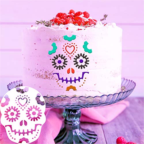 Konsait 8Pack Day of The Dead Cake Stencils Templates, Sugar Skull Cake Stencils Día de Los Muertos Mexican Party Halloween Reusable Cake Cookies Baking Painting Mold Tools, Small & Large Sizes - Image 4