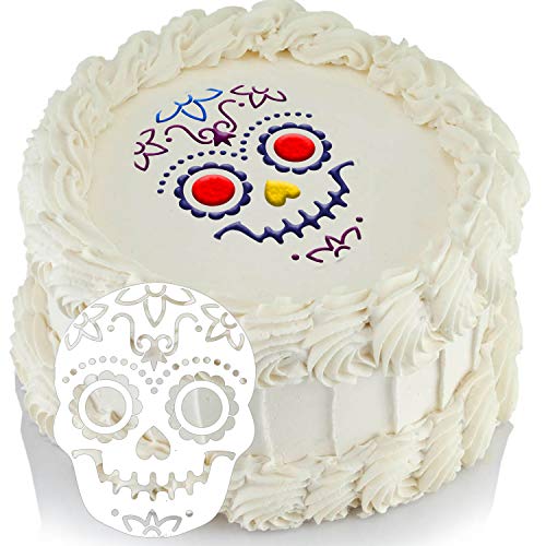 Konsait 8Pack Day of The Dead Cake Stencils Templates, Sugar Skull Cake Stencils Día de Los Muertos Mexican Party Halloween Reusable Cake Cookies Baking Painting Mold Tools, Small & Large Sizes - Image 5