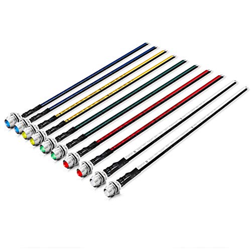 Chanzon 10pcs 5mm LED Pilot Diode Light (5 Colors x 2pcs Diffused Frosted Round Lens) with 8mm Panel Mount 12V Universal Flush Dash Board Indicator Panel Socket Lights for Cars Boats lamp Bulb - Image 1