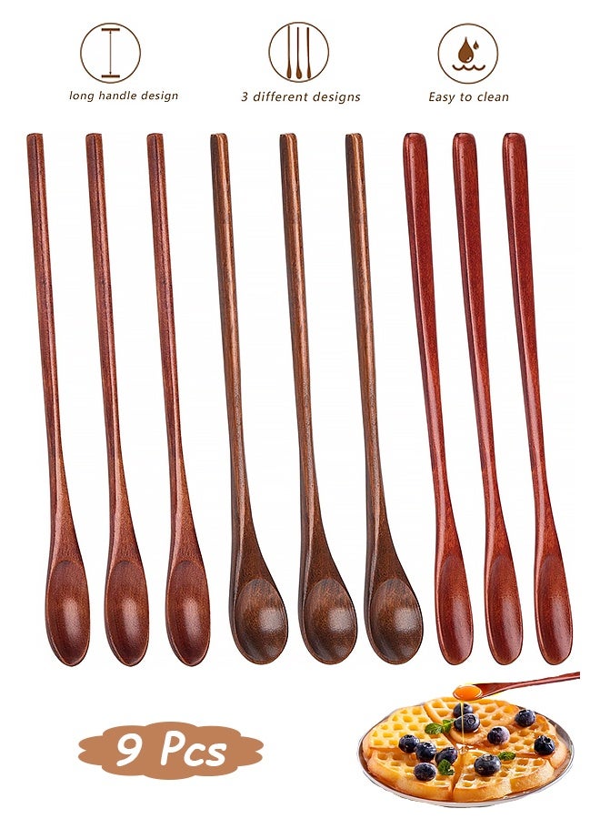 إم إكس إن 9 ملاعق خشبية للعسل بمقابض طويلة، ملاعق خشبية طبيعية بمقابض طويلة لخلط القهوة والمربى والحلويات وتقليب العسل والقهوة والشاي - Image 1