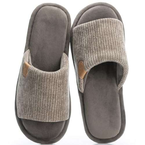 GOEWY Mens Slippers with Memory Foam Gifts House Slippers for Men Indoor Outdoor Slip On Non-Slip Sole Open Toe Cozy Bedroom Slippers Size 9 10 Grey - Image 1