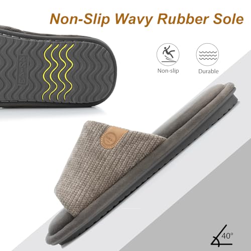GOEWY Mens Slippers with Memory Foam Gifts House Slippers for Men Indoor Outdoor Slip On Non-Slip Sole Open Toe Cozy Bedroom Slippers Size 9 10 Grey - Image 5