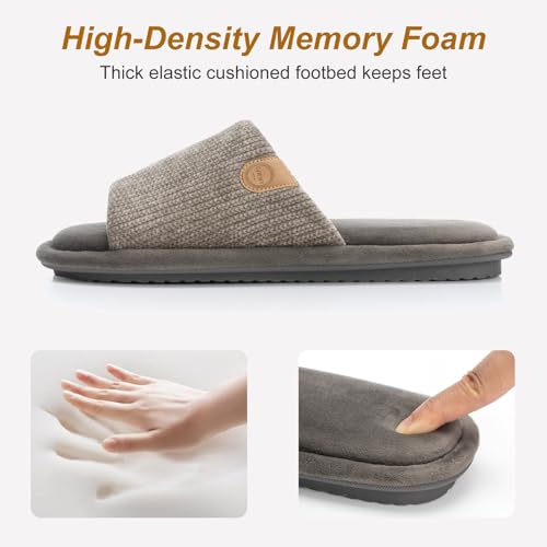 GOEWY Mens Slippers with Memory Foam Gifts House Slippers for Men Indoor Outdoor Slip On Non-Slip Sole Open Toe Cozy Bedroom Slippers Size 9 10 Grey - Image 4