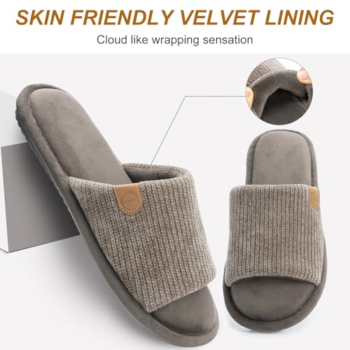 GOEWY Mens Slippers with Memory Foam Gifts House Slippers for Men Indoor Outdoor Slip On Non-Slip Sole Open Toe Cozy Bedroom Slippers Size 9 10 Grey - Image 3