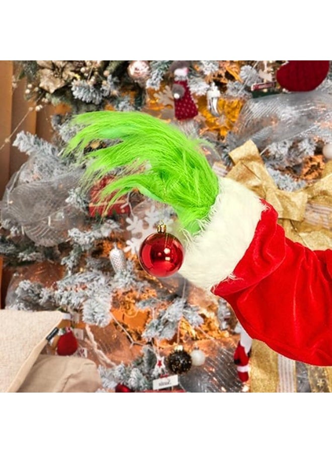 قفازات قزم عيد الميلاد، قفازات زي الوحش الأخضر، قفازات عيد الميلاد المضحكة والغامضة، سانتا كلوز فروي للرجال والنساء البالغين، زينة - Image 2