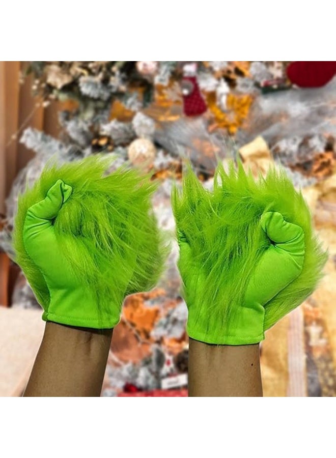 قفازات قزم عيد الميلاد، قفازات زي الوحش الأخضر، قفازات عيد الميلاد المضحكة والغامضة، سانتا كلوز فروي للرجال والنساء البالغين، زينة - Image 3