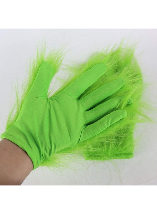 قفازات قزم عيد الميلاد، قفازات زي الوحش الأخضر، قفازات عيد الميلاد المضحكة والغامضة، سانتا كلوز فروي للرجال والنساء البالغين، زينة - Image 4