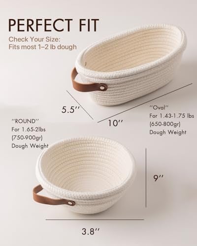 BARoyal Crispier Crust Cotton Rope Banneton Bread Proofing Basket Set, Oval & Round Bread Baskets with Liners & Covers for Artisan Bread Baking, Sourdough Bread Baking Supplies(Off White) - Image 3