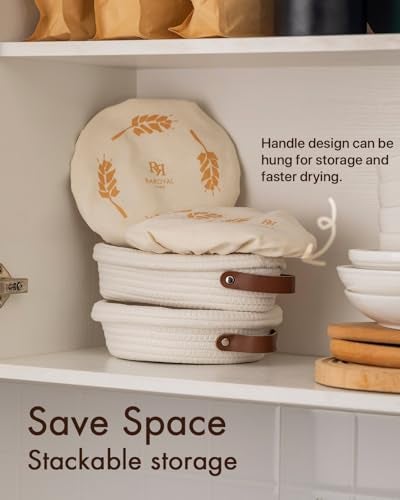 BARoyal Crispier Crust Cotton Rope Banneton Bread Proofing Basket Set, Oval & Round Bread Baskets with Liners & Covers for Artisan Bread Baking, Sourdough Bread Baking Supplies(Off White) - Image 5