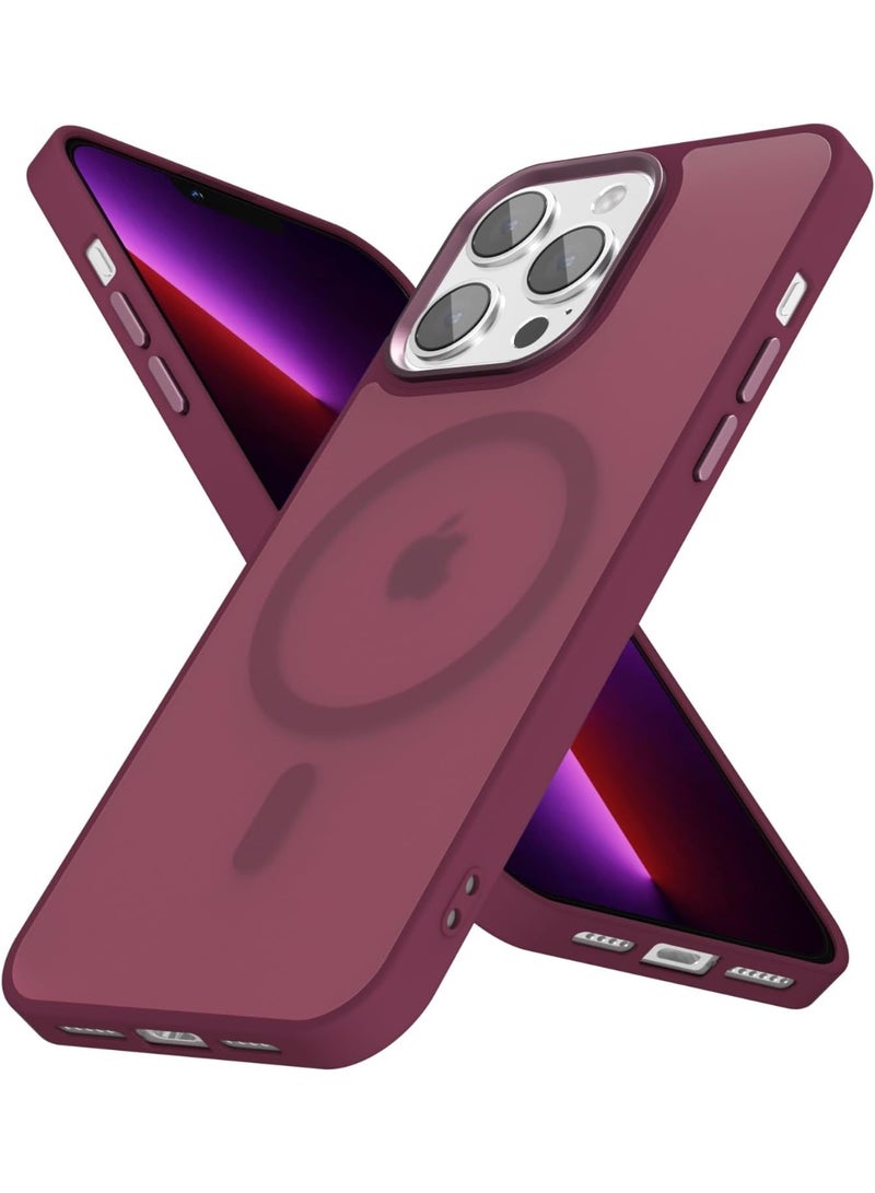 أكاليكس جراب مغناطيسي غير لامع لهاتف iPhone 12 Pro Max، حماية عالية الجودة من السقوط مع شريط مقاوم للصدمات، جراب خلفي شفاف غير لامع للهاتف (أحمر غامق) - Image 1