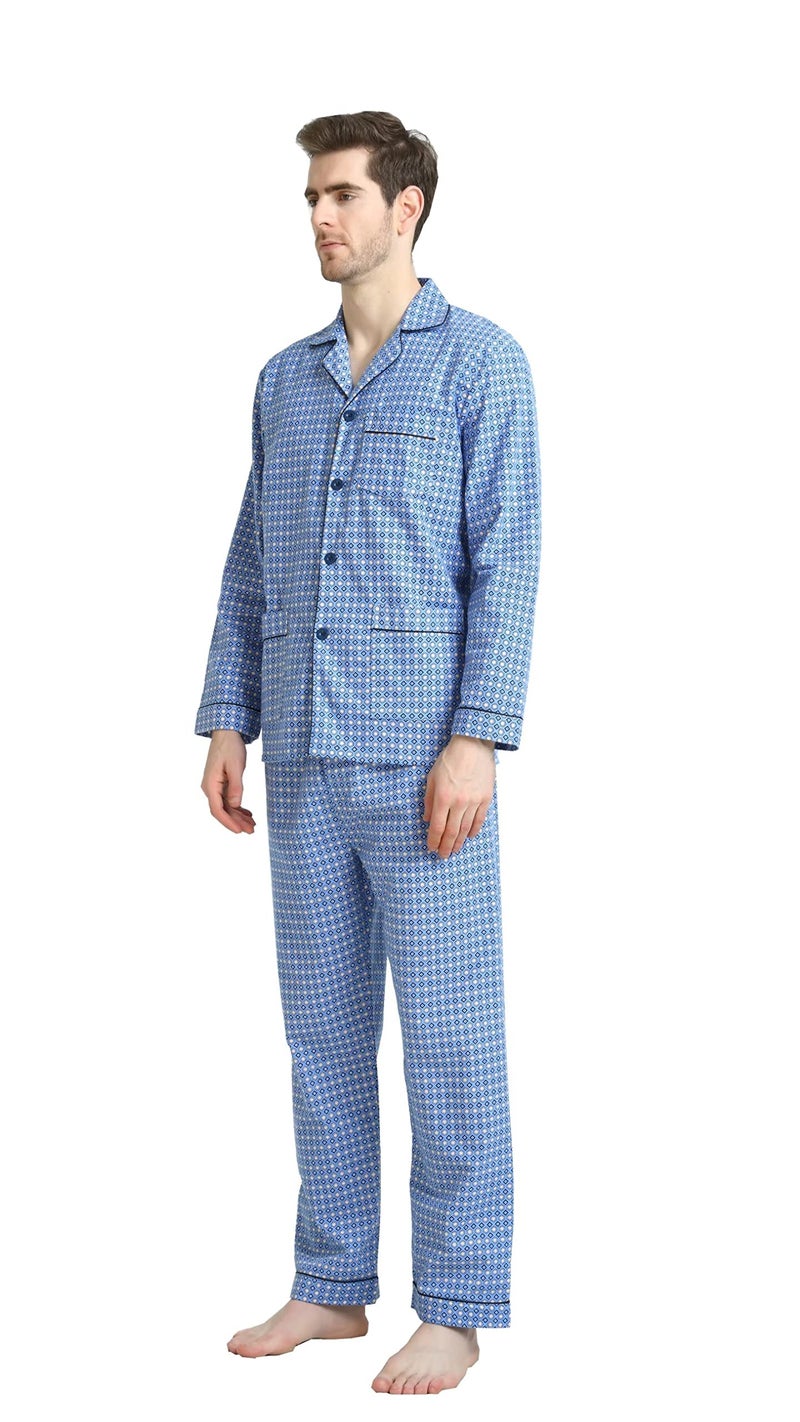 GLOBAL مجموعة بيجاما قطنية 100% من GLOBAL للرجال ناعمة ودافئة 2 قطعة للرجال بفتحة زر وحزام عالي مرن للراحة والنوم - Image 3