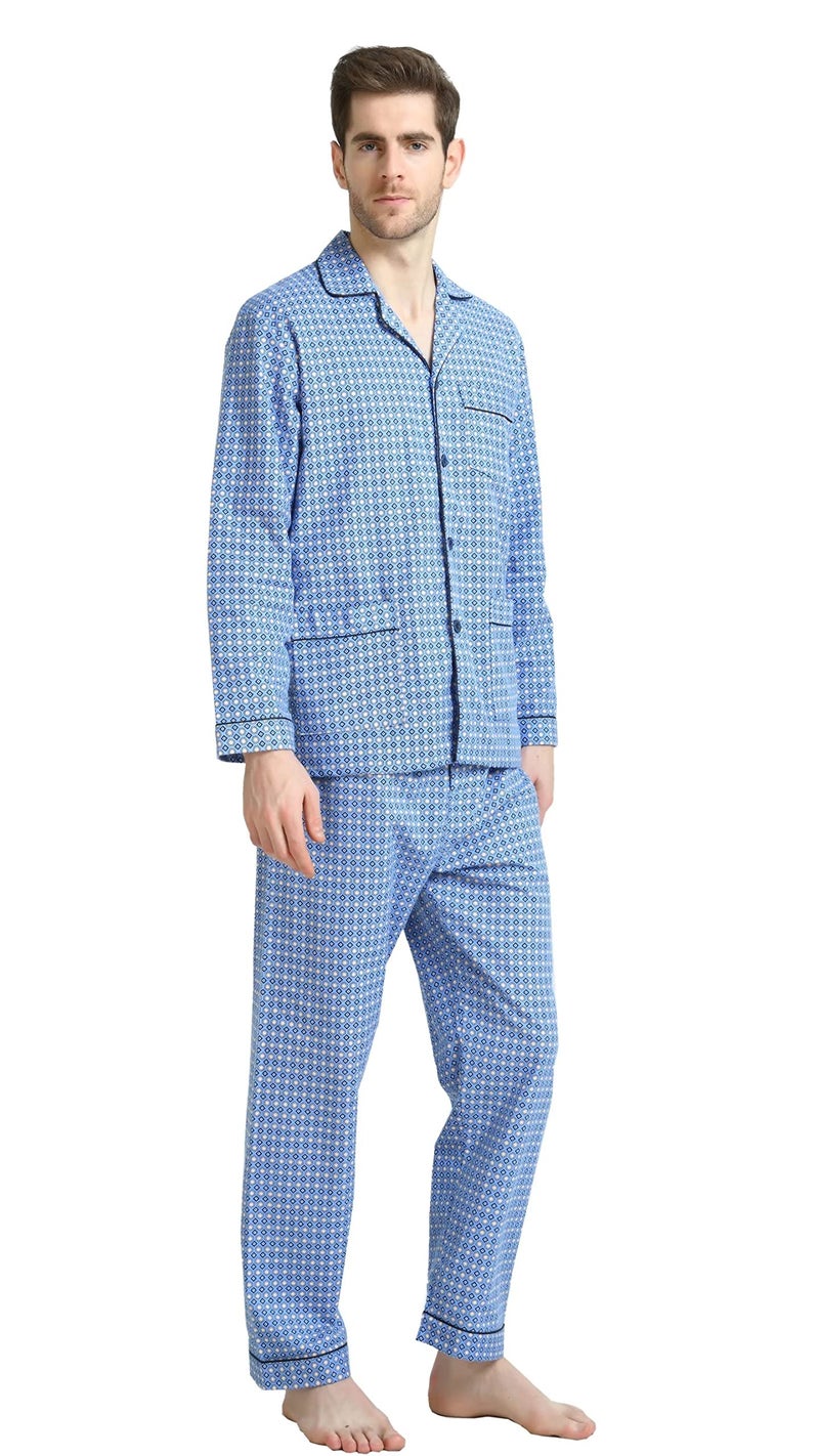 GLOBAL مجموعة بيجاما قطنية 100% من GLOBAL للرجال ناعمة ودافئة 2 قطعة للرجال بفتحة زر وحزام عالي مرن للراحة والنوم - Image 5