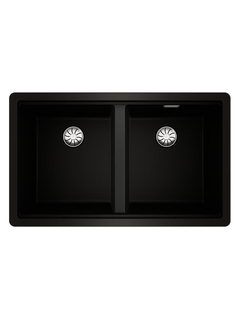 تيكا حوض مطبخ Tegranite + مع وعاءين ، 2 في 1 خيارات التثبيت: علوي أو سفلي ، سلة نفايات يدوية PerfectFlow مقاس 31/2 بوصة مع سيفون وسلة نفايات HelixPro ، أوعية عميقة 200 مم Radea R10 2B 750 كربون - Image 1