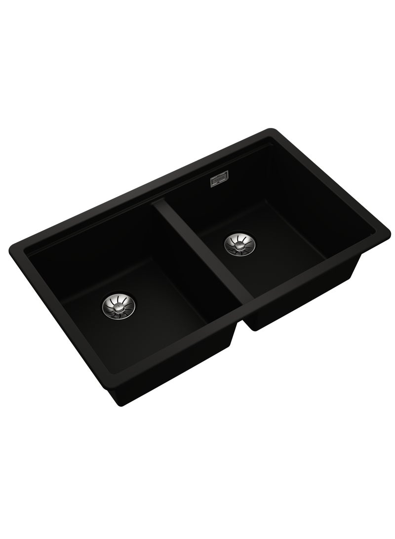 تيكا حوض مطبخ Tegranite + مع وعاءين ، 2 في 1 خيارات التثبيت: علوي أو سفلي ، سلة نفايات يدوية PerfectFlow مقاس 31/2 بوصة مع سيفون وسلة نفايات HelixPro ، أوعية عميقة 200 مم Radea R10 2B 750 كربون - Image 2