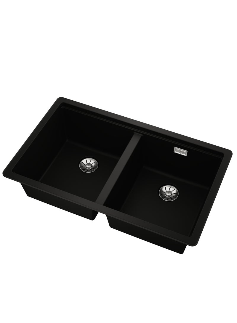 تيكا حوض مطبخ Tegranite + مع وعاءين ، 2 في 1 خيارات التثبيت: علوي أو سفلي ، سلة نفايات يدوية PerfectFlow مقاس 31/2 بوصة مع سيفون وسلة نفايات HelixPro ، أوعية عميقة 200 مم Radea R10 2B 750 كربون - Image 3