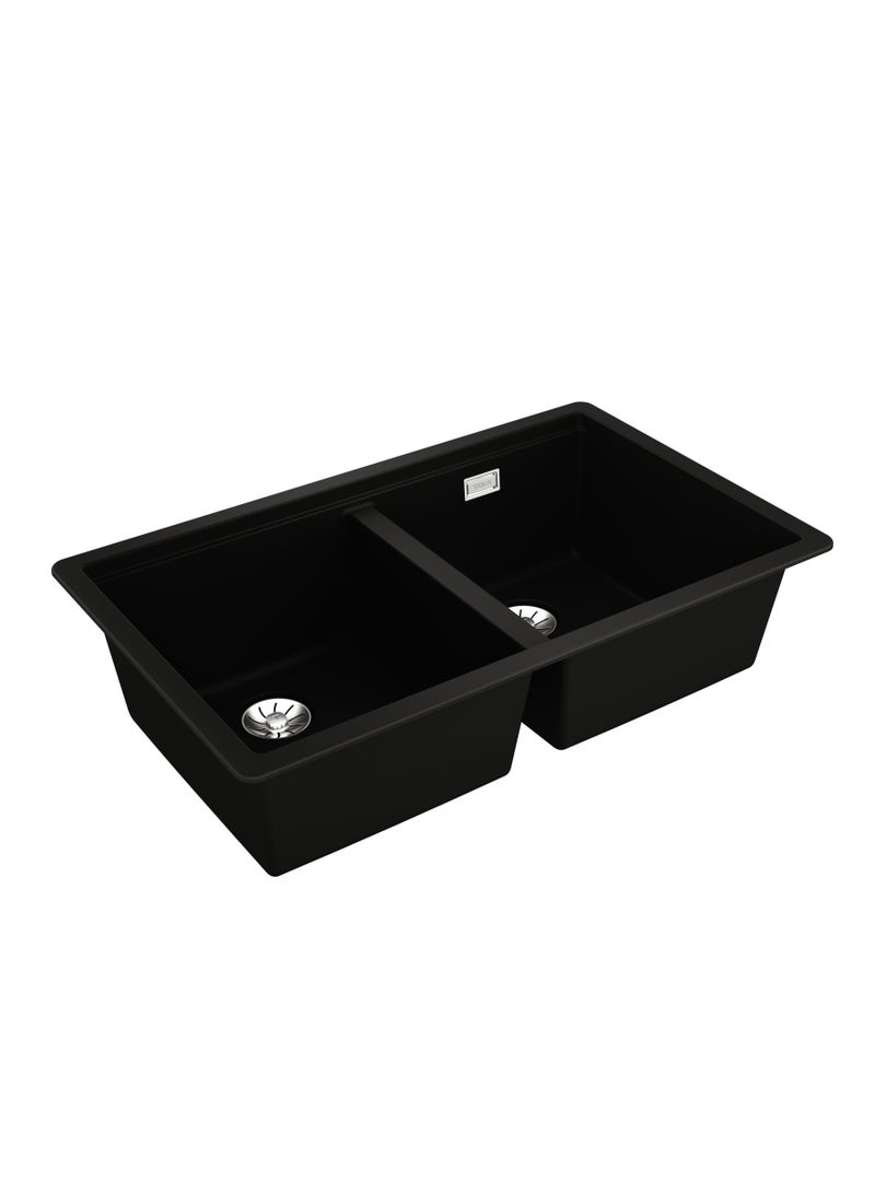 تيكا حوض مطبخ Tegranite + مع وعاءين ، 2 في 1 خيارات التثبيت: علوي أو سفلي ، سلة نفايات يدوية PerfectFlow مقاس 31/2 بوصة مع سيفون وسلة نفايات HelixPro ، أوعية عميقة 200 مم Radea R10 2B 750 كربون - Image 4