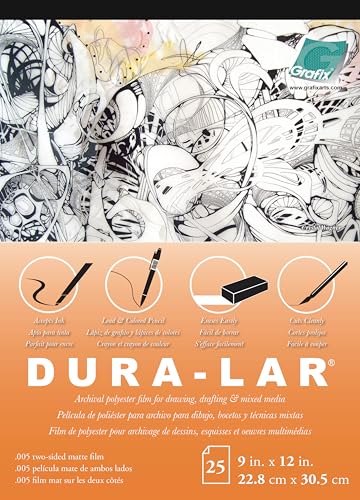 Grafix Dura-Lar 0.005" Film, Matte, Translucent 9"x12", Economical Alternative to Drafting Film, Mylar and Acetate, Translucent Drawing Surface for Lead, Ink, Charcoal and Paint, Pad of 25 Sheets - Image 1