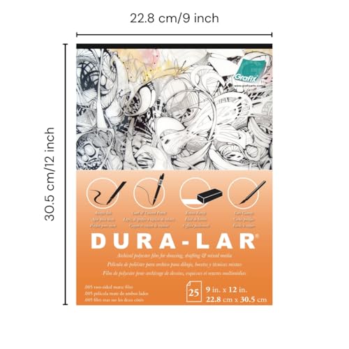 Grafix Dura-Lar 0.005" Film, Matte, Translucent 9"x12", Economical Alternative to Drafting Film, Mylar and Acetate, Translucent Drawing Surface for Lead, Ink, Charcoal and Paint, Pad of 25 Sheets - Image 2