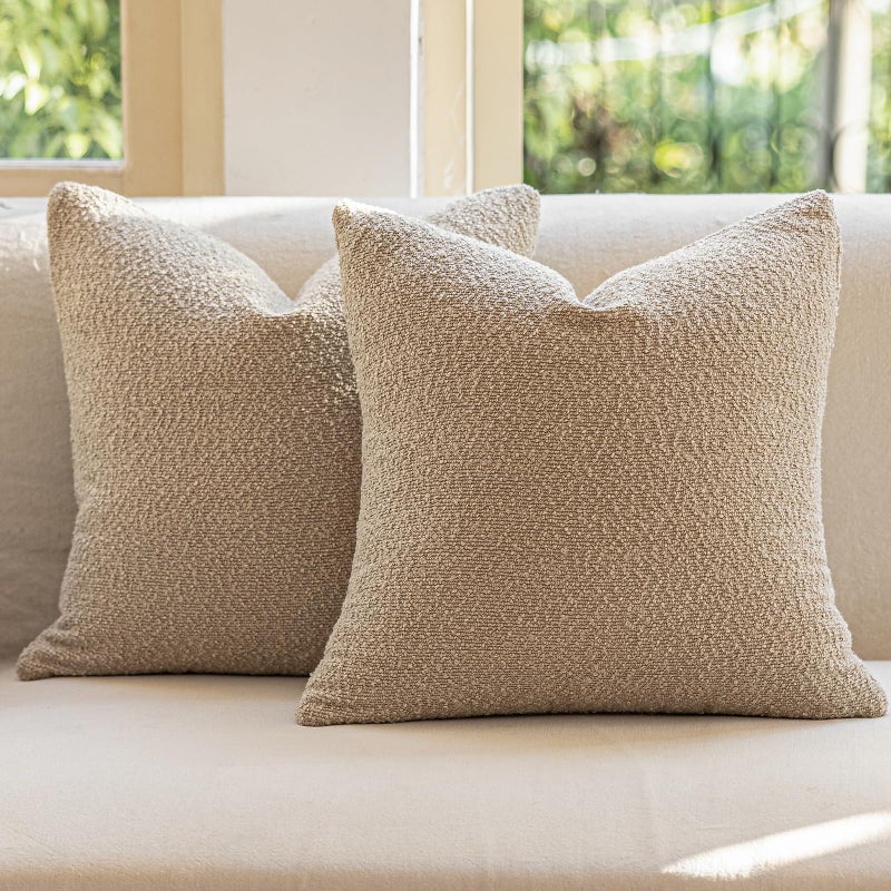 GEEORY Decorative Throw Pillow Covers 20x20 Inch Pack of 2,Textured Boucle Neutral Cushion Cases for Bed Couch Sofa, Accent Modern Farmhouse & Minimalist Home Decor (Oatmeal Beige) GE03-20 - Image 1